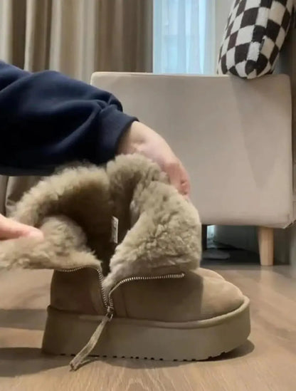Thick Cotton Boots with Added Fleece – New Warm Fur Integrated Short Tube Thick Sole Snow Boots, Women's Side Zipper