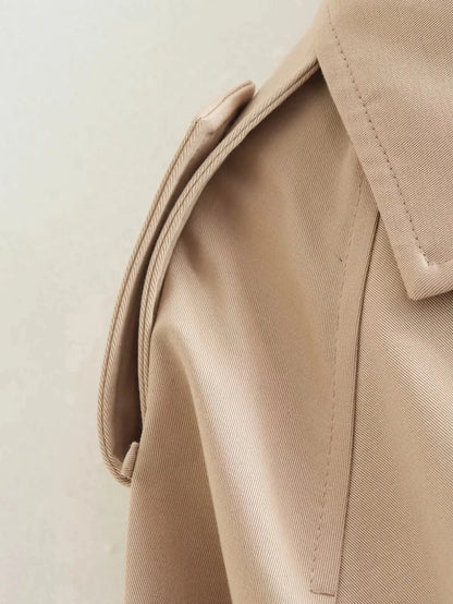 Belted Cropped Trench Jacket – Vintage Double-Breasted Spring Coat, Long Sleeve Streetwear