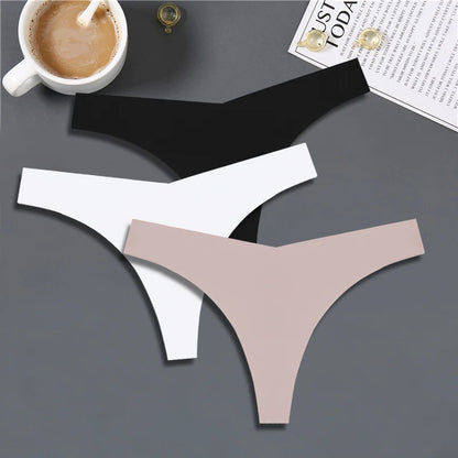 3PCS Women Ice Silk Seamless Thongs – Sexy V-Waist, Low Rise, Sporty, Breathable, 10 Solid Colors