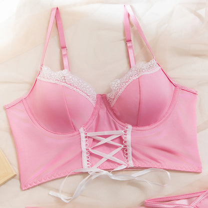 Maid Cosplay Lingerie Set – 5-Piece Sexy Lace Apron Uniform with Bow & Bandage Details