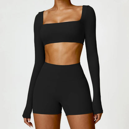 Sportswear Set – Long-Sleeve Top & High-Waisted Shorts or Leggings