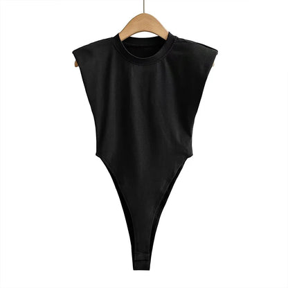 Sexy Bodycon Bodysuit – Summer One-Piece, Padded Shoulder, Sleeveless