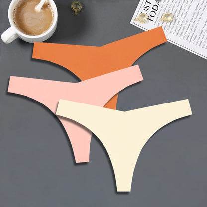 3PCS Women Ice Silk Seamless Thongs – Sexy V-Waist, Low Rise, Sporty, Breathable, 10 Solid Colors