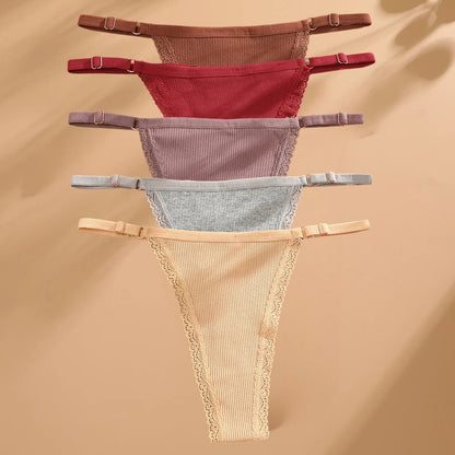 5PCS Sexy G-String Panties – Cotton, Adjustable Waist, Women's Bikini Thongs Lingerie