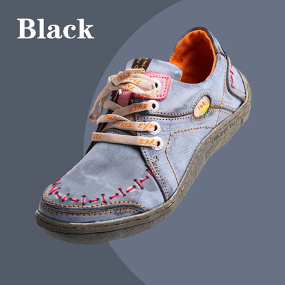 Hand-Stitched Leather Sneakers – Lightweight Flat Design Shoes for Women