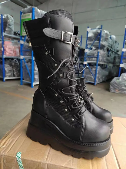 Punk Style Amazon Cross-Border Sneaker Boots – Plus Size, Thick Bottom, Medium Height, Rubber Forefoot Material, New Women’s