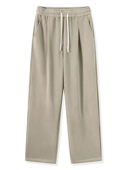 Men's Sweatpants – Korean Fashion, Thick Warm Fleece, Wide Leg Straight Fit, Casual Thermal Velvet Trousers for Winter