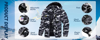 Fleece Lining Mountain Jackets – Men's Hiking Jackets, Outdoor Removable Hooded Coats, Ski Snowboard Parka, Winter Outwear