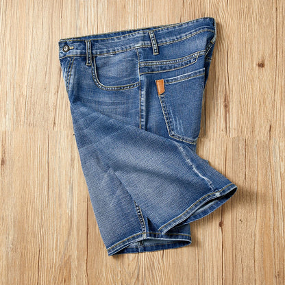 Men's Shorts Jeans – Denim Stretch Pants, Dark Blue, Fashion Design, Slim Straight Fit, Summer Shorts for Men