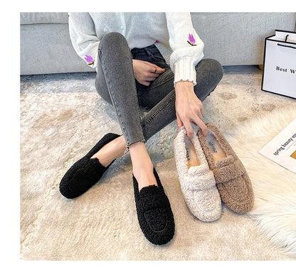 Warm Outdoor Shoes Plush Design British Style White Snow Boots Ladies' Casual Flats New Women's Winter