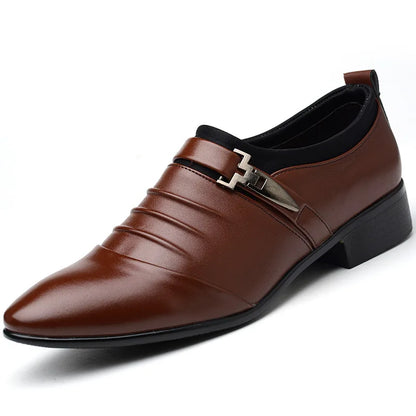 Classic Dress Shoes – Slip-on Black Leather Shoes for Men, Plus Size, Pointed Toe, Business Casual, Formal Shoes for Wedding