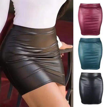 Slim Imitation Leather Pencil Mini Skirt High Waist