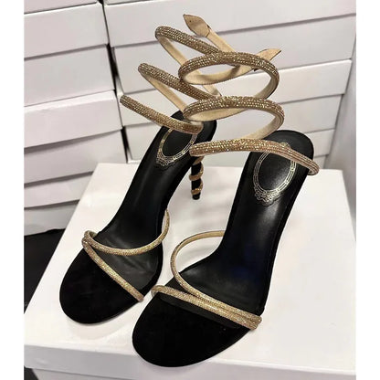 Star style Luxury Crystal Snake Coiled Women Sandals Sexy Stiletto High heels