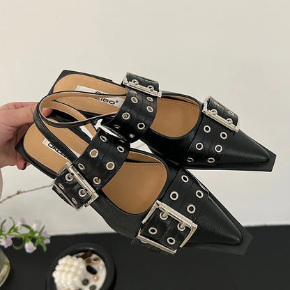 Flat With Shoes – Designer Luxury Buckle Fashion Ladies Flats Shoes, Slingback Pointed Toe Casual Female Sandals Mules