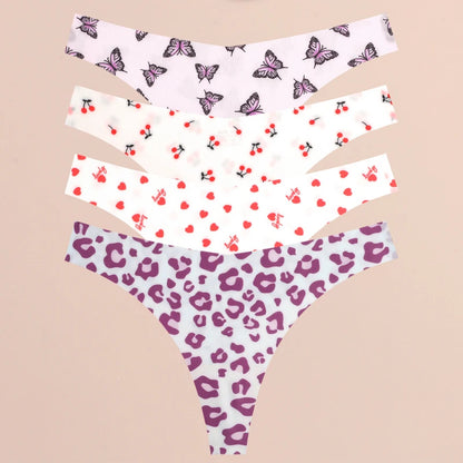 4PCS Ultra Soft Thong Panties – Sexy Graphic Print, Seamless, Stretch, Leopard G-String, Comfortable Lingerie
