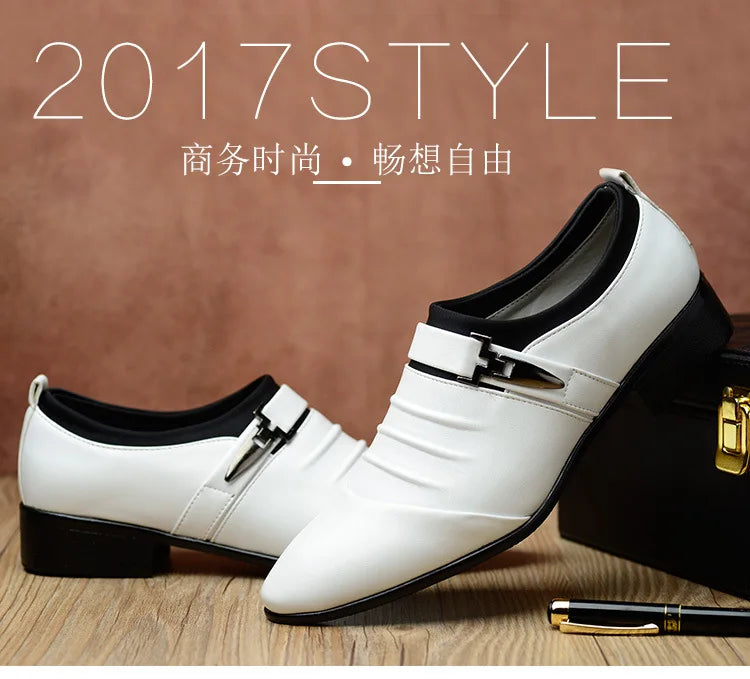 Classic Dress Shoes – Slip-on Black Leather Shoes for Men, Plus Size, Pointed Toe, Business Casual, Formal Shoes for Wedding