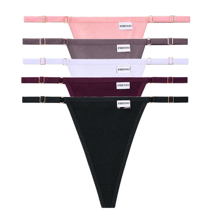 5PCS Adjustable Women's Panties – Sexy Cotton, Solid Low Waist, Seamless Thongs, Female Lingerie