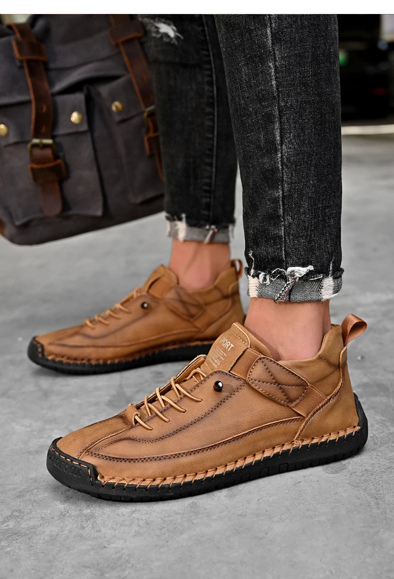 Handmade Leather Shoes – Casual Slip-on Loafers, Breathable Leather Flats for Men, Fashion Moccasins, Tooling Shoes, Plus Size