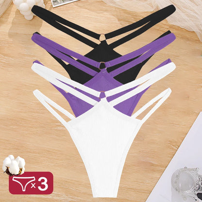 3PCS Set Women's Cotton G-String Thongs – Low Waist, Sexy, Hollow Out, Elastic, Breathable Lingerie