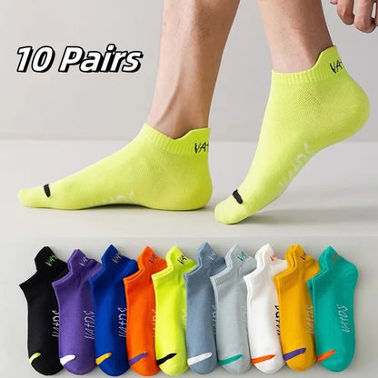 5/10 Pairs Bright Color Ankle No Show Socks – Men, Breathable, Street Fashion, Sport, Deodorant, Invisible, Travel, Running Socks