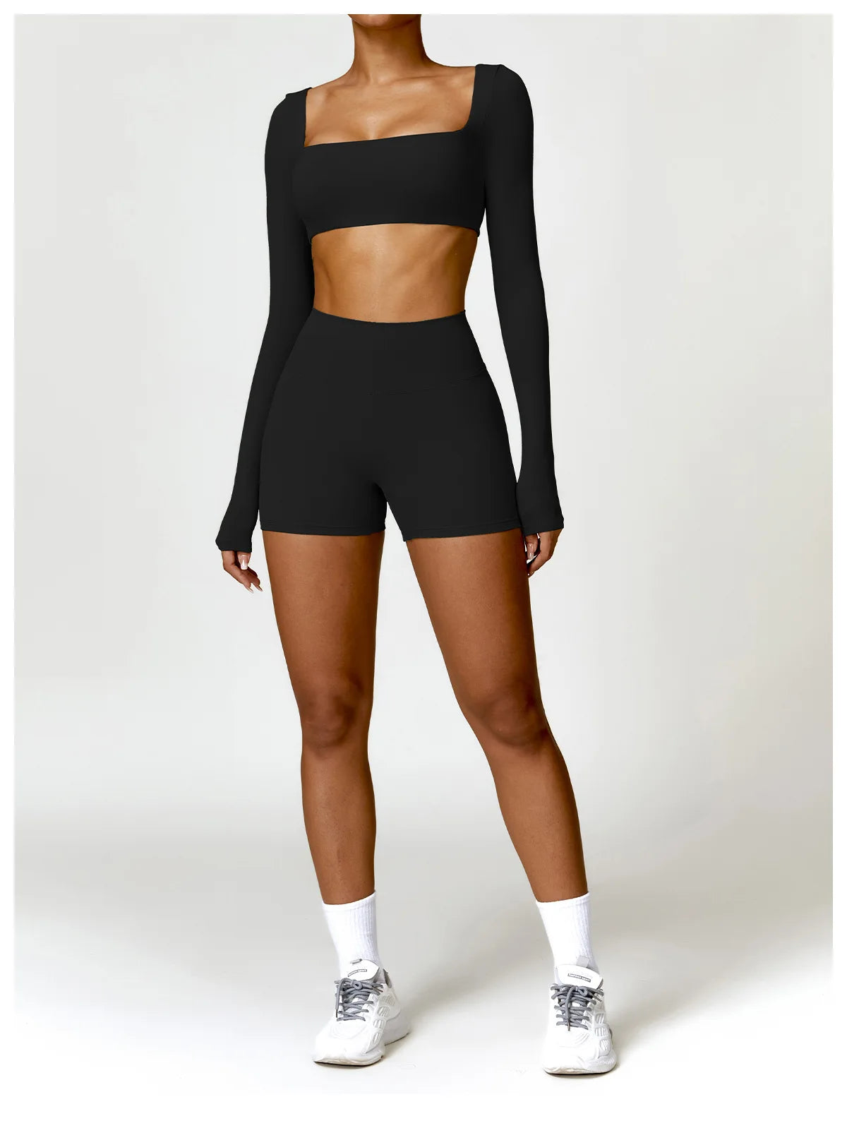 Sportswear Set – Long-Sleeve Top & High-Waisted Shorts or Leggings