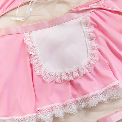 Maid Cosplay Lingerie Set – 5-Piece Sexy Lace Apron Uniform with Bow & Bandage Details