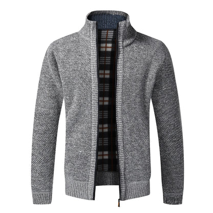 Warm Cardigan – Men's Fleece Sweater With Full Zip, Slim Fit, And Luxury Brand Knitted Design, Perfect For Cold Weather