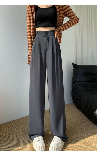 Elegant Wide Leg Pants – Korean Style, High Waist, Baggy Fit, Office Ladies, Fashionable, Loose Suit Trousers, Streetwear