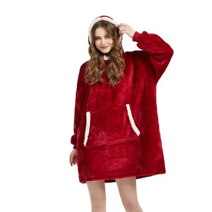 Winter Oversized Blanket Hoodie – Unisex Pullover, Fleece, Long Flannel Sleeves, Giant TV Sweatshirt