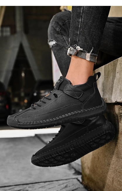 Handmade Leather Shoes – Casual Slip-on Loafers, Breathable Leather Flats for Men, Fashion Moccasins, Tooling Shoes, Plus Size
