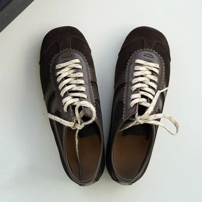 Casual Sneakers - Comfortable Deerskin Board Shoes, Lace-Up Flat Trainers for Women, Femmes Cuir Allemand Trainers, New Collection
