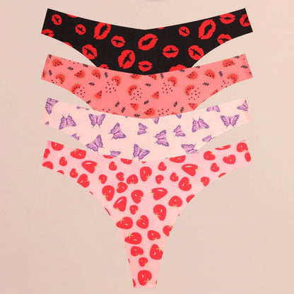 4PCS Ultra Soft Thong Panties – Sexy Graphic Print, Seamless, Stretch, Leopard G-String, Comfortable Lingerie
