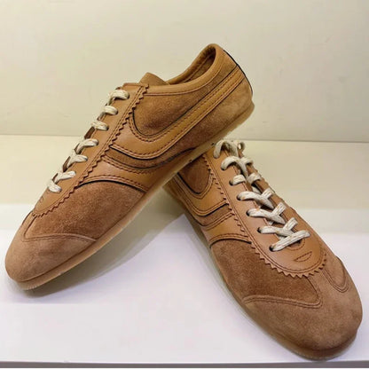 Casual Sneakers - Comfortable Deerskin Board Shoes, Lace-Up Flat Trainers for Women, Femmes Cuir Allemand Trainers, New Collection