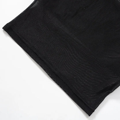 Mesh Corset Black Crop Top – Patchwork Design, Tube Top, Sexy, Sleeveless, Off-Shoulder, Cami Style, Summer Streetwear, Slim Fit, Strapless Tank
