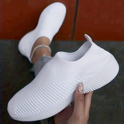 Solid Color Mesh Sneakers – Flying Woven Walking Fashion Slip-on Flat Shoes for Sports, Running, and Tennis