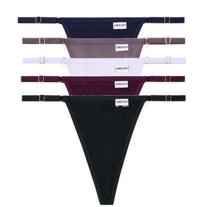 5PCS Adjustable Women's Panties – Sexy Cotton, Solid Low Waist, Seamless Thongs, Female Lingerie