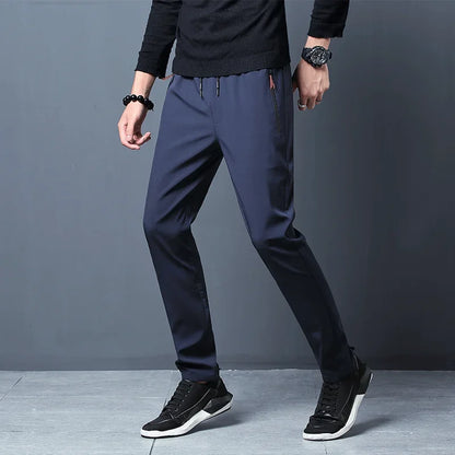 Men's Casual Pants – Stretch Slim Fit, Elastic Waist Jogger, Korean Classic Style, Blue, Black, Gray, Plus Size Brand Trousers