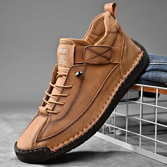 Handmade Leather Shoes – Casual Slip-on Loafers, Breathable Leather Flats for Men, Fashion Moccasins, Tooling Shoes, Plus Size