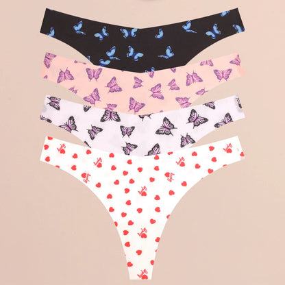 4PCS Ultra Soft Thong Panties – Sexy Graphic Print, Seamless, Stretch, Leopard G-String, Comfortable Lingerie