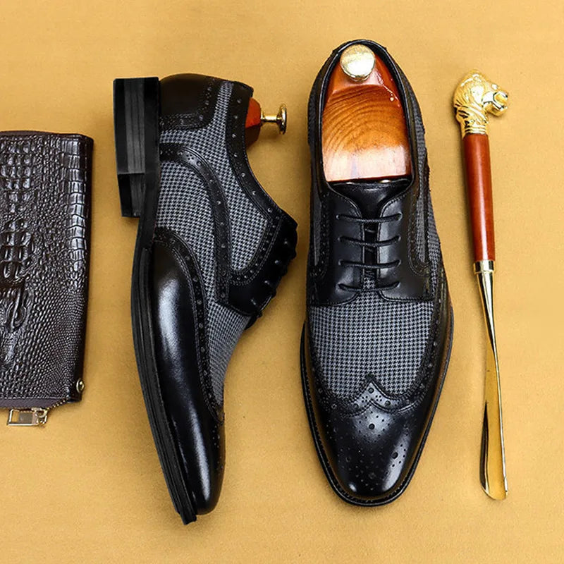 Leather Brogues – Fashion Wedding Party Men Dress Shoes, Italian Designer Male Driving Formal Shoes, Lace-Up Men Oxfords, Big Size