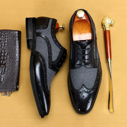 Leather Brogues – Fashion Wedding Party Men Dress Shoes, Italian Designer Male Driving Formal Shoes, Lace-Up Men Oxfords, Big Size
