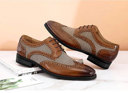 Leather Brogues – Fashion Wedding Party Men Dress Shoes, Italian Designer Male Driving Formal Shoes, Lace-Up Men Oxfords, Big Size