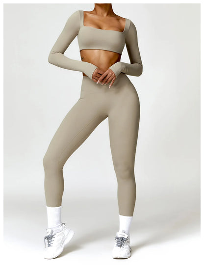 Sportswear Set – Long-Sleeve Top & High-Waisted Shorts or Leggings