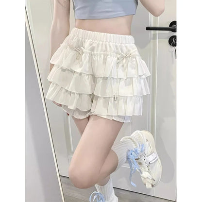 Y2K Sweet Ruffle Mini Skirt – Kawaii Lolita A-Line, Harajuku High-Waisted Bow Skirt in Pink & White