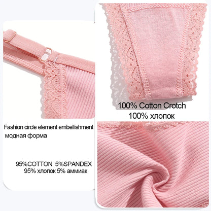 5PCS Sexy G-String Panties – Cotton, Adjustable Waist, Women's Bikini Thongs Lingerie