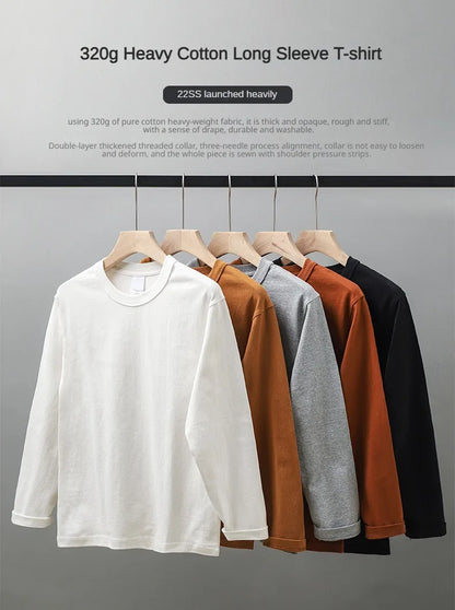 Heavyweight Autumn Long Sleeve T Shirt 100%Cotton Plain Shirt O-Neck