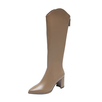 Zipper Boots with Thick High Heels – Simple Design, Knee High, Autumn & Winter Boots
