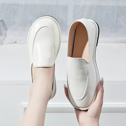Round Toe Slip-On Shoes for Women - Genuine Leather, Soft Flats, Women Loafers, New Spring Collection