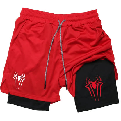 Y2K Performance Shorts Men – Spider Printed, Gym Casual Sports, Compression Shorts, Workout, Running, Mesh 2-in-1 Sport Shorts