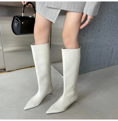 Fashion Sexy Pointed Low Heels Boots - Women's Knee-High PU Sewing Western Boots for Spring/Autumn Party